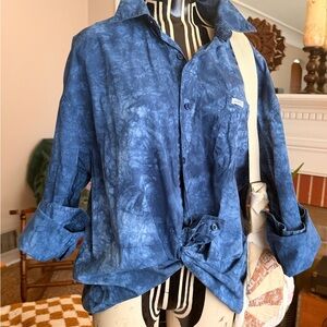 Indigo Blue GUESS Ice-Dyed style Button-Up Shirt